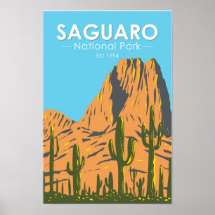 Affiche Parc national de Saguaro Arizona Beehive Peak Vint