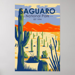 Affiche Parc national de Saguaro Arizona Cactus géant Vint