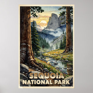 Affiche Parc national de Sequoia Voyage Rétro