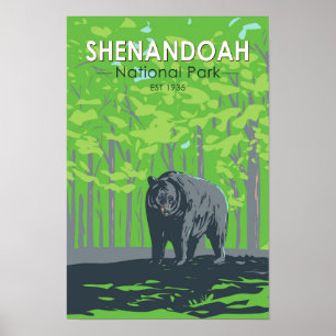 Affiche Parc national de Shenandoah Ours noir Vintage