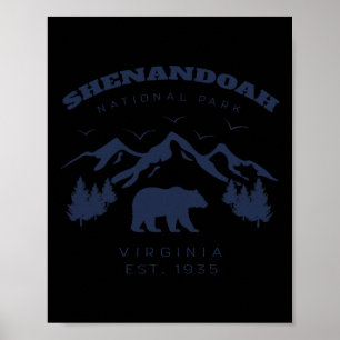 Affiche Parc national de Shenandoah vintage pour randonnée