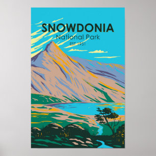 Affiche Parc national de Snowdonia au Lac Glaslyn Vintage