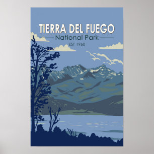 Affiche Parc national de Terre de Feu Argentine Vintage