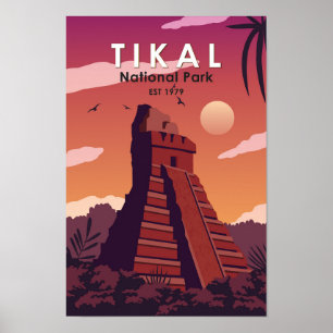 Affiche Parc national de Tikal Guatemala Vintage