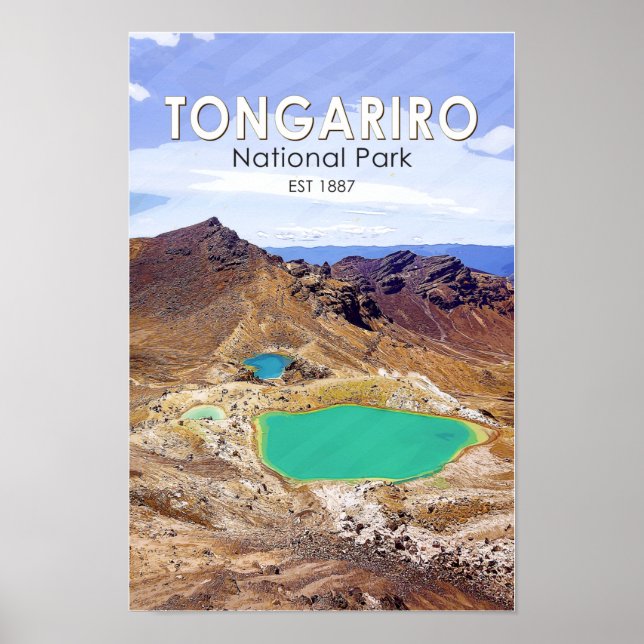 Affiche Parc national de Tongariro Nouvelle-Zélande Vintag (Devant)