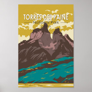 Affiche Parc national de Torres del Paine Chili Art Vintag