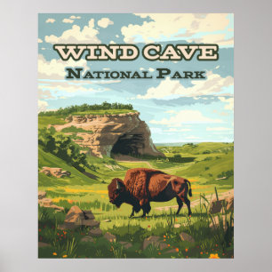 Affiche Parc national de Wind Cave Bison Dakota du Sud