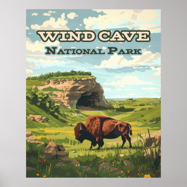 Affiche Parc national de Wind Cave Bison Dakota du Sud (Devant)