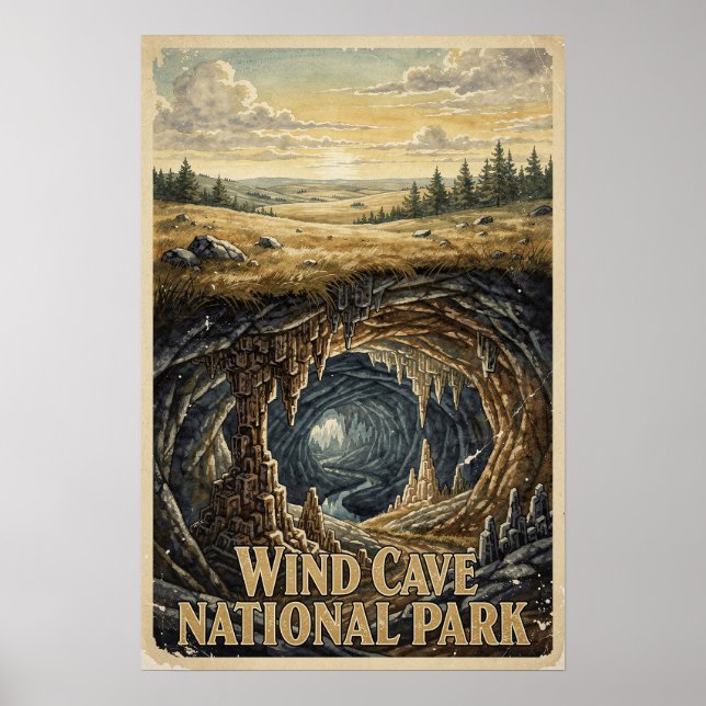 Affiche Parc national de Wind Cave Voyage Vintage (Devant)