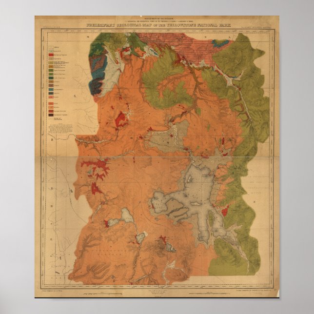Affiche Parc national de Yellowstone 1878 Carte des relevé (Devant)