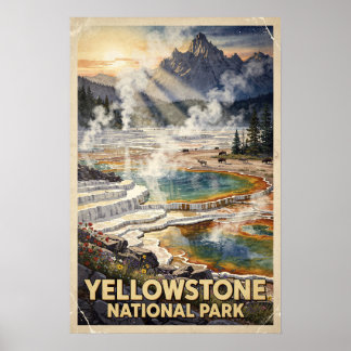 Affiche Parc national de Yellowstone aquarelle vintage