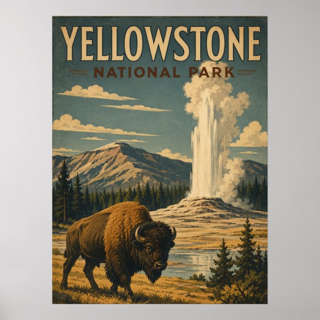 Affiche Parc national de Yellowstone Bison de style WPA vi (Devant)