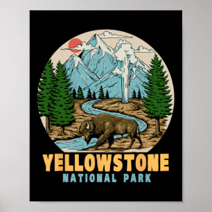Affiche Parc national de Yellowstone Bison Retro Camping R