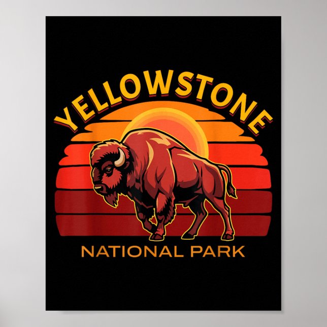 Affiche Parc national de Yellowstone Bisonne Bison Coucher (Devant)