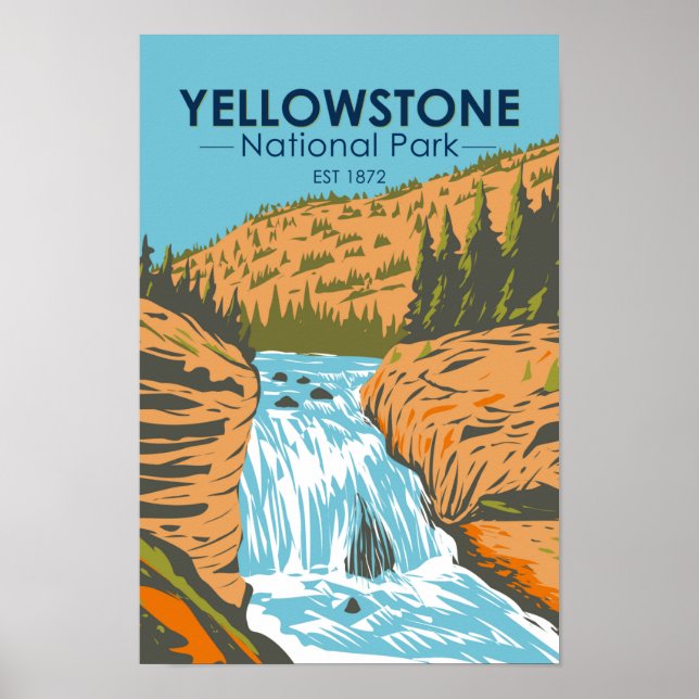 Affiche Parc national de Yellowstone Chutes Vintages (Devant)