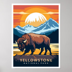 Affiche Parc national de Yellowstone États-Unis Illustrati