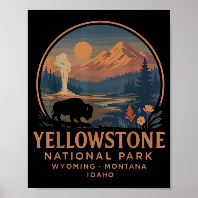 Affiche Parc national de Yellowstone Geyser de bison vinta (Devant)