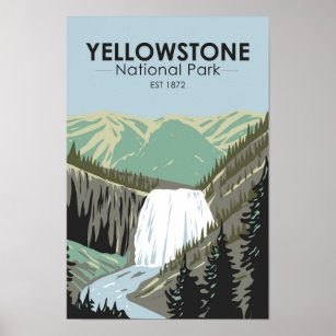 Affiche Parc national de Yellowstone Gibbon Falls Vintage