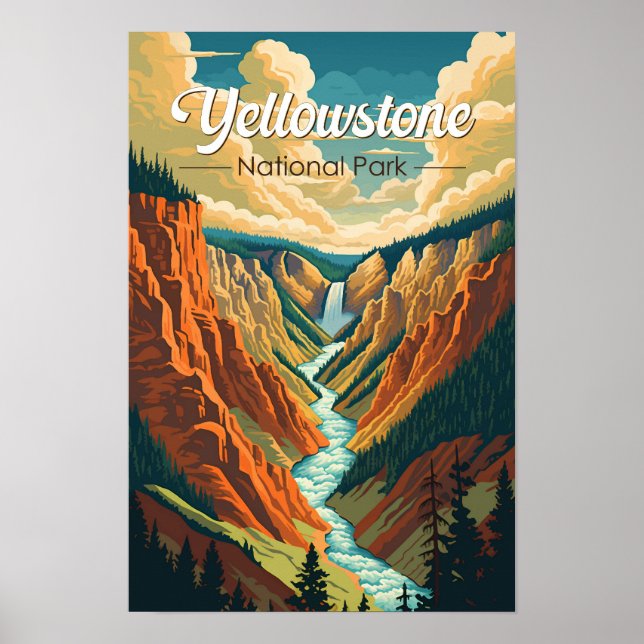 Affiche Parc national de Yellowstone Grand Canyon Retro Ar (Devant)