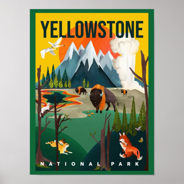 Affiche Parc national de Yellowstone Promenade sur la rout (Devant)