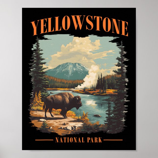 Affiche Parc national de Yellowstone Randonnée Camping Vin (Devant)