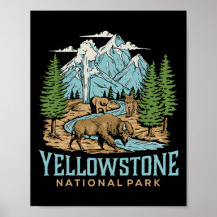 Affiche Parc national de Yellowstone Us Wolf Bison Bear Vi