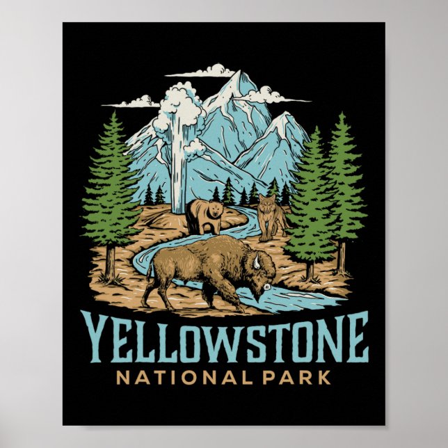 Affiche Parc national de Yellowstone Us Wolf Bison Bear Vi (Devant)
