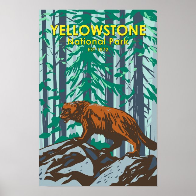 Affiche Parc national de Yellowstone Wolverine Vintage (Devant)