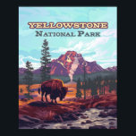 Affiche Parc national de Yellowstone Wyoming Bison Geyser<br><div class="desc">Un bison broute tandis qu'un geyser vole dans l'arrière - plan du parc national Yellowstone. Le parc national de Yellowstone, situé principalement dans le Wyoming avec des parties dans le Montana et l'Idaho, a été créé en 1872 comme le premier parc national au monde, célébré pour ses caractéristiques géothermiques et...</div>