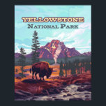 Affiche Parc national de Yellowstone Wyoming Bison Geyser<br><div class="desc">Un bison broute tandis qu'un geyser vole dans l'arrière - plan du parc national Yellowstone. Le parc national de Yellowstone, situé principalement dans le Wyoming avec des parties dans le Montana et l'Idaho, a été créé en 1872 comme le premier parc national au monde, célébré pour ses caractéristiques géothermiques et...</div>