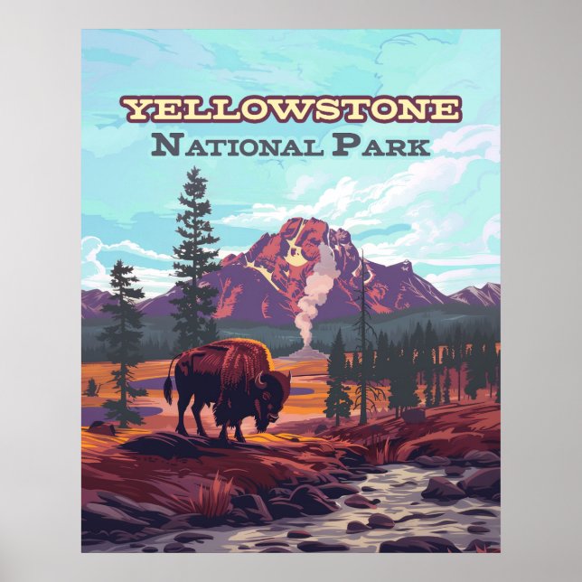 Affiche Parc national de Yellowstone Wyoming Bison Geyser (Devant)