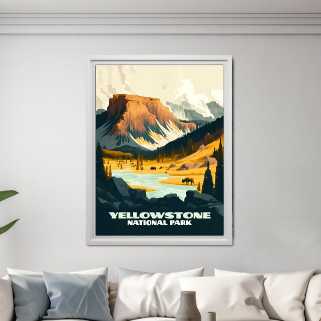 Affiche Parc national de Yellowstone Wyoming Mounts Rétro (Créateur téléchargé)