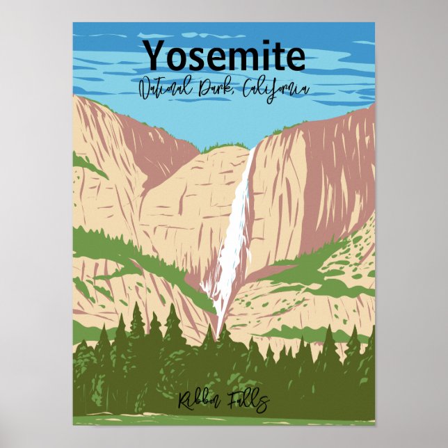 Affiche Parc national de Yosemite, CA | Chutes de ruban (Devant)