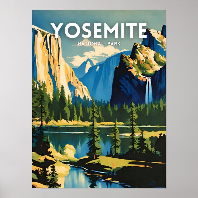 Affiche Parc national de Yosemite illustration rétro Aesth (Devant)