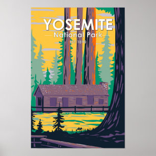 Affiche Parc national de Yosemite Mariposa Grove Cabine Ré
