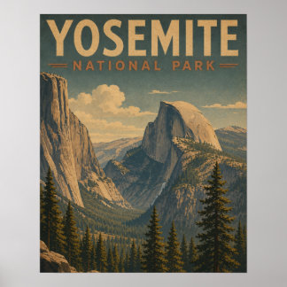 Affiche Parc national de Yosemite Vallée vintage de Half D