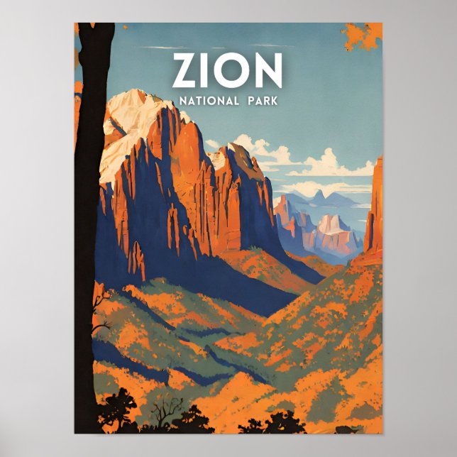 Affiche Parc national de Zion illustration retro (Devant)