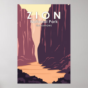 Affiche Parc National De Zion Le Narrows Retro