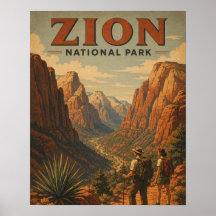 Parc national de Zion randonnée vintage WPA style