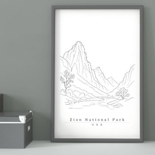 Affiche Parc national de Zion USA Art de ligne minimaliste