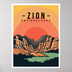 Affiche Parc national de Zion Utah États-Unis Illustration