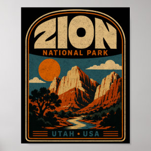 Affiche Parc national de Zion vintage rétro canyon extérie