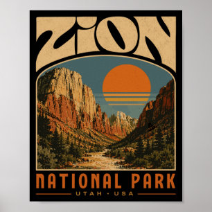 Affiche Parc national de Zion vintage rétro canyon extérie