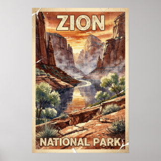 Affiche Parc national de Zion Voyage Vintage