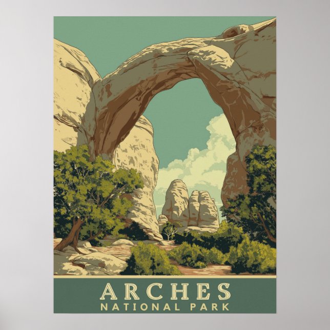 Affiche Parc national des Arches de style rétro animé (Devant)