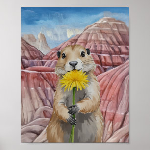 Affiche Parc national des Badlands Aquarelle de chien des