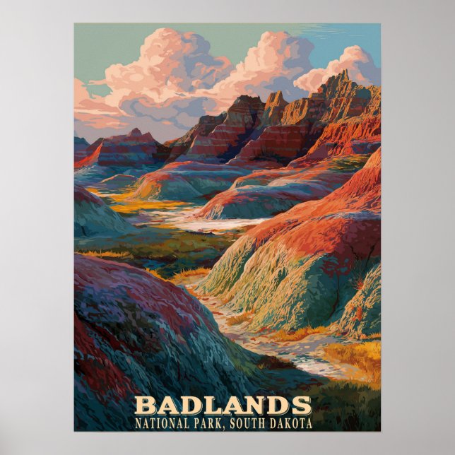 Affiche Parc national des Badlands - Paysage accidenté de  (Devant)