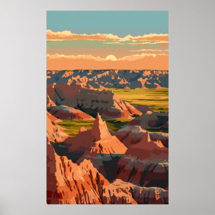 Affiche Parc national des Badlands - Retro Print