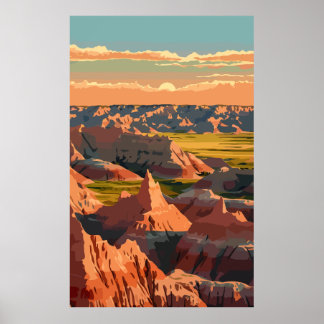 Affiche Parc national des Badlands - Retro Print