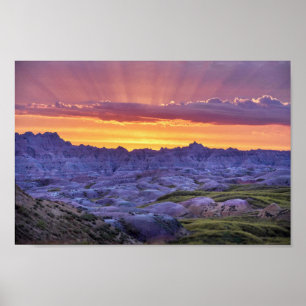 Affiche Parc national des Badlands Sunset, Dakota du Sud